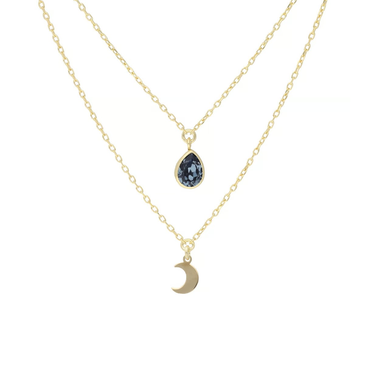 VICTORIA CRUZ moon denim blue layering necklace 