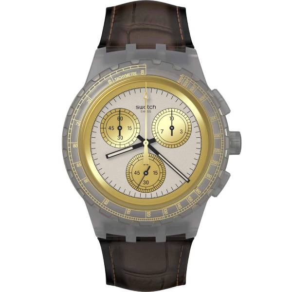 SWATCH Golden Radiance Chronograph Καφέ Δερμάτινο λουράκι SUSM100