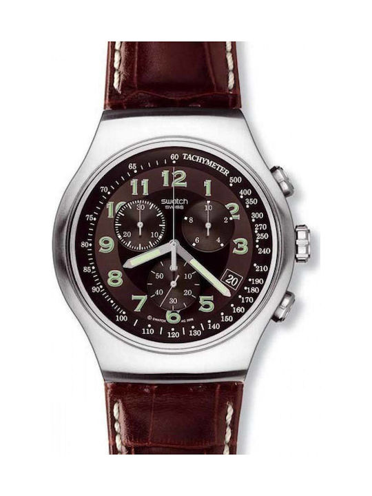Swatch Ρολόι με Καφέ Δερμάτινο Λουράκι ΥΟS413
