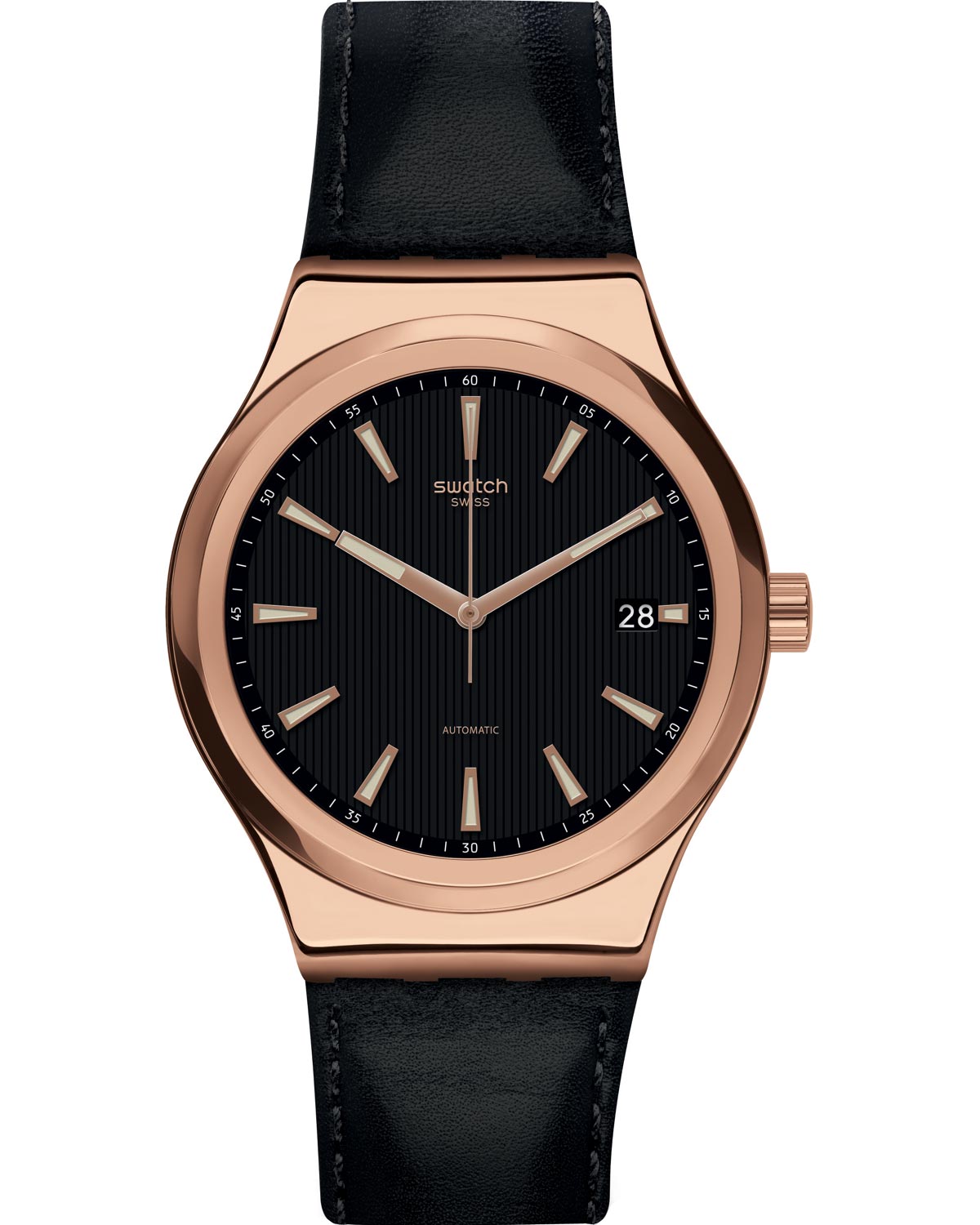 SWATCH Sistem Rosee με μαυρο δερμάτινο λουράκι YIG400