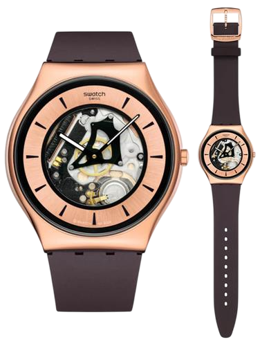 Unisex ρολόι Swatch με καφέ λουράκι SS07G107